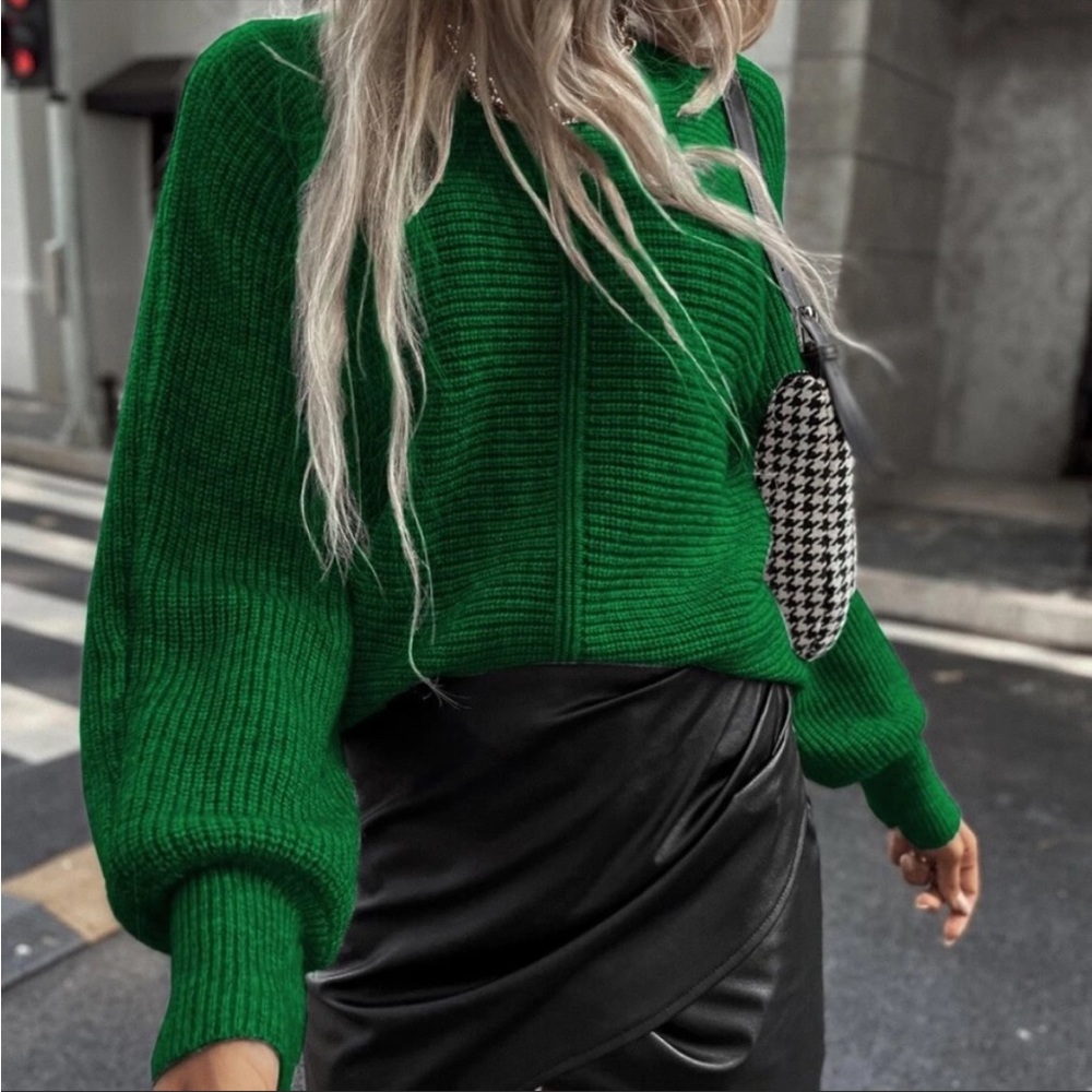 Cozy Green Batwing Knit Sweater Top S M L